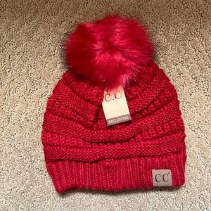 C.C. EXCLUSIVES Red Fuzzy Pom Beanie POM One Size Fits All - NEW with tags